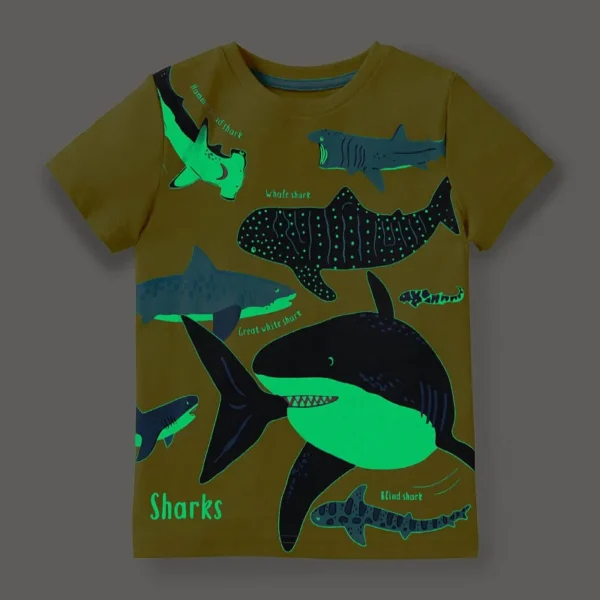 Kids Luminous Cartoon Shark Dinosaur T-shirt 100% Cotton Baby Boys Tees Summer New Short Sleeve Tops Dropshipping 2