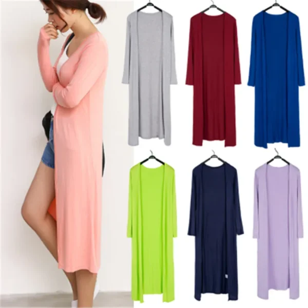 Korean 2023 Women's Casual Long Modal Cotton Sweater Cardigan Soft Comfortable Strong Simple Solid Free Size Loose Thin Cardigan 2