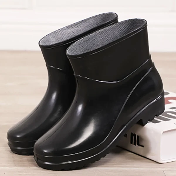 Women's Black Rain Boots Waterproof Rubber Shoes Woman Antiskid Thick Soled Work Shoes 2024 New Fashion Botas De Mujer 1