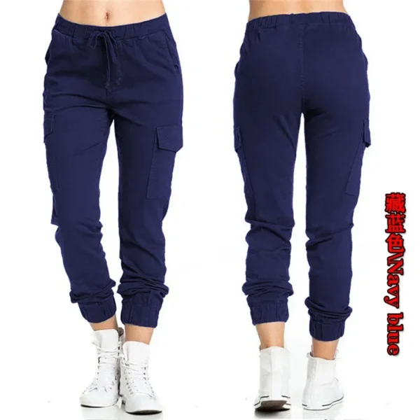 2022 New Solid Jogger Women's Cargo Pants Multi-Pocket Drawstring Elastic Waist Women Sports Pants Streetwear Casual Long Pant 3