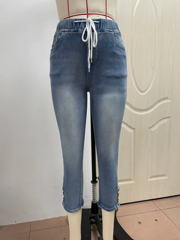 2023 Summer Women's Calf-Length Jeans Fashion Skinny High Stretch Elastic Waist Denim Pencil Pants Casual Slim Jeans S-2XL 3