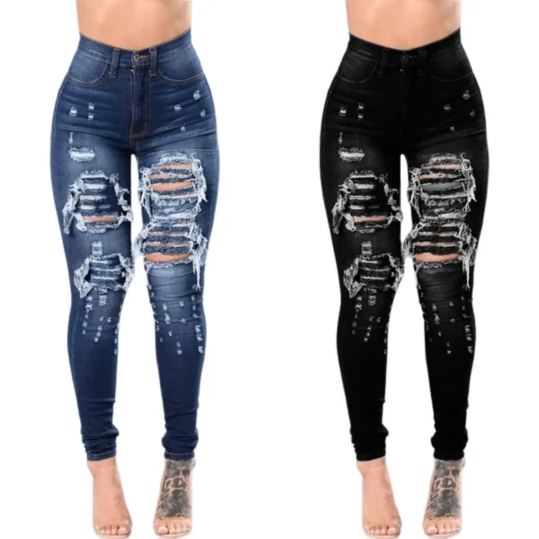 2023 Autumn High Waist Ripped Jeans For Women Fashion Stretch Skinny Denim Pencil Pants Casual Slim Trousers S-3XL 1