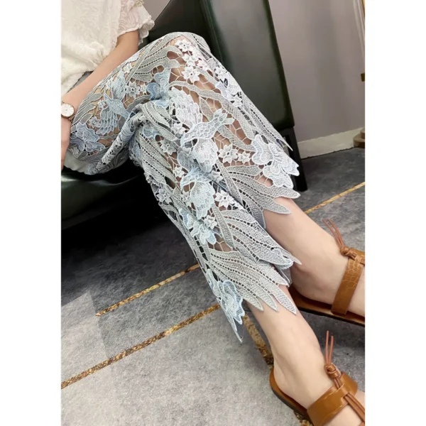 2023 Summer New Vintage Flower Hollowed-out Jeans Cool Pants Women's Pants Loose Street Casual Trousers 4