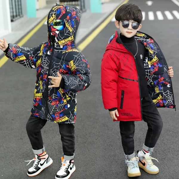 2-14 Years Boys Winter Hooded Jacket Kids Winter Coat Boy Parka Children Winter Clothing Spiderman Outerwear Can Wear Both Sides 3