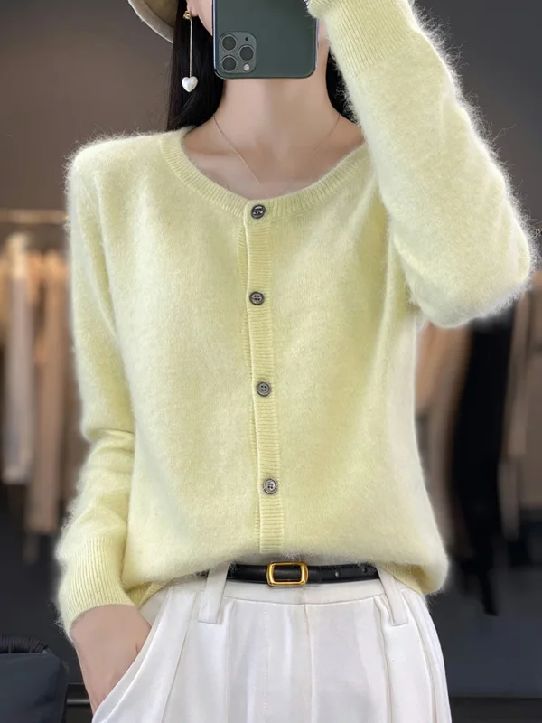 Aliselect Women Cardigan Super Warm Pure Mink Cashmere Sweaters O-neck Loose Female Clothes Ladies' Solid Color Knitwear Tops 3