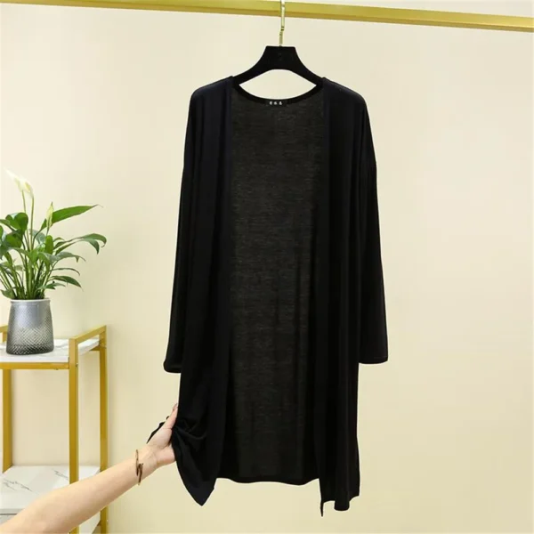 Midi Long Modal Cardigan Spring Summer Women Casual Loose Thin Split Shawl Cardigan Jacket Lady Long Sleeve Sun Protection Coat 6