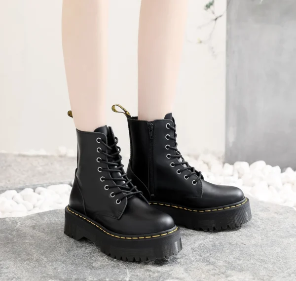 High Quality Platform Boots Women Shoes Black Leather Ankle Boots Punk Shoes Thick Bottom Motorcycle Boots 3