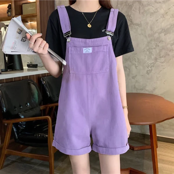 HI-FASHION Summer Vintage Purple Jean Jumpsuit Women Cotton Wide Legs Bib Female Overalls Woman Personality Denim Rompers 4