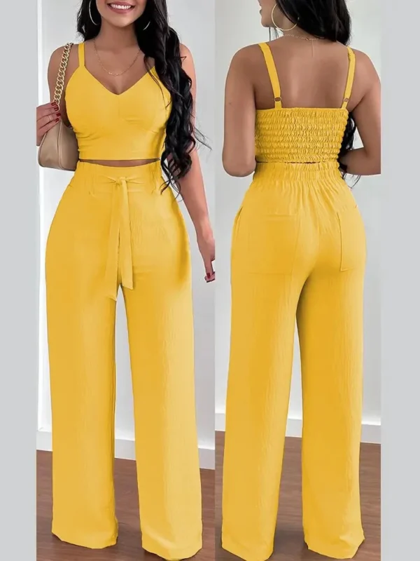 2024 Conjuntos Para Mujeres 2 Piezas Women V-neck Two-piece Set Backless Sleeveless Long Pants Casual 2 Piece Sets Women Outfit 4