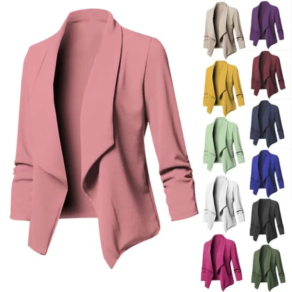 Women OL Blazers Oversized S-5XL Female Notched Long Sleeve Pleated Slim Business Workwear Cardigan Blazers Coats ZC545 1