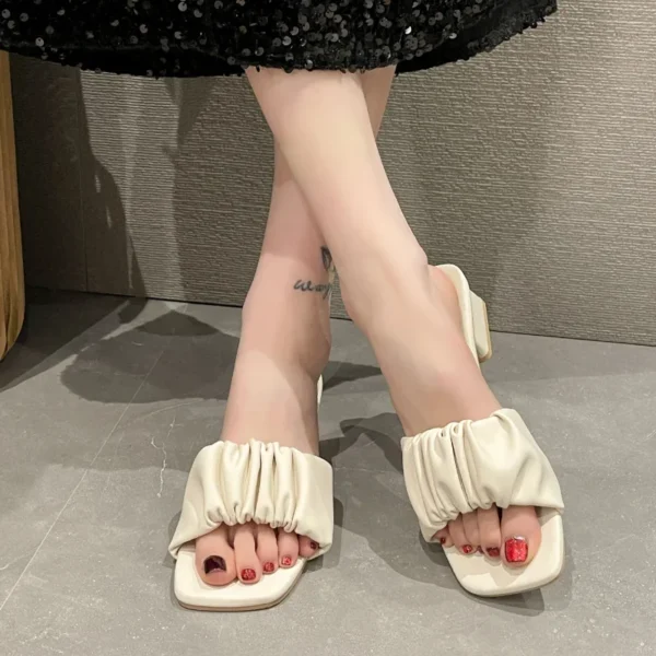 2023 New Summer Women Slippers Sandals Ladies Soft Comfortable  Pleate Sexy Thick High Heel Sandals Fashion High Heel Sandals 5