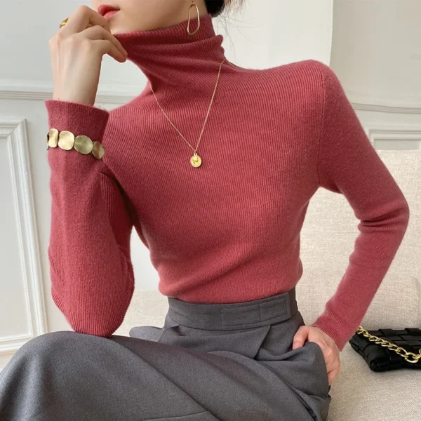 Women Sweater Winter Cashmere Turtleneck Warm Knitwear Korean Casual Solid Bottoming Shirt Fashion Knit Pullovers Brown Sweater 3