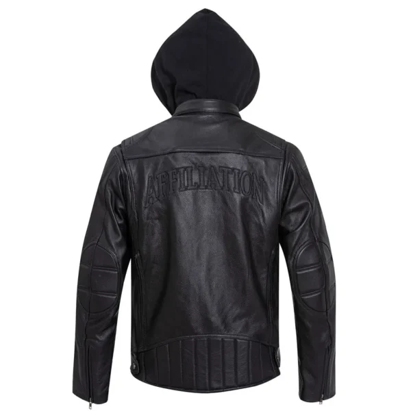 2024 New The first Layer Of Cowhide Fake Two Hooded Motorcycle Leather Jacket Men's Embroidered Genuine Leather Riding Clothing 5