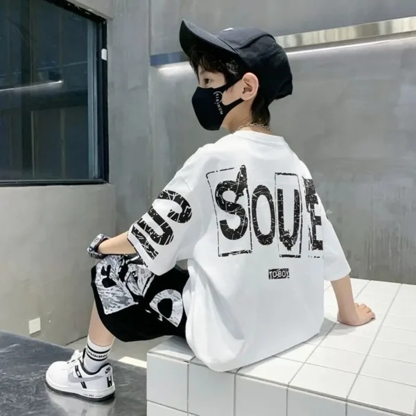 Boys Summer Trendy Casual Sports 2pcs T-shirts+Pants Suits 3-14 Years Teenage Boys Hip Hop Style Fashion Outfits Clothes Sets 3