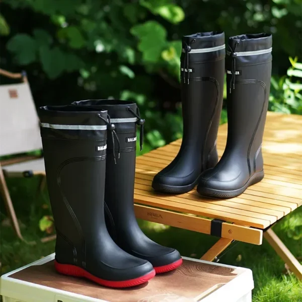 Men's Rain Boots Long Tube Water Shoes Non-slip Waterproof Safety Work Shoes Black Red Platform Cotton high-top outer wear 2