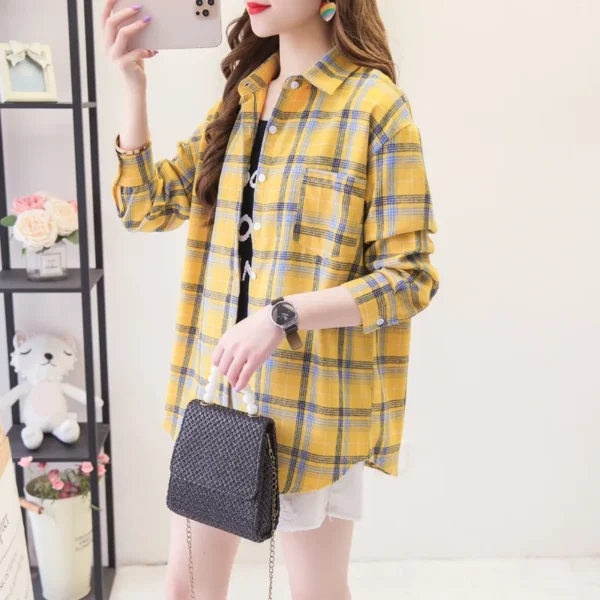 2023 New Women Long Sleeve Shirts Red and Black Flannel Plaid Shirt Tops Brand Casual Loose Female Check Blouses Clothes 4