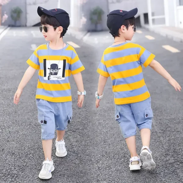 Summer Boys Clothing 2023 Kids Clothes Stripe Cotton T-shirt+Jeans Pant Boy Sets Infant Newborn Clothing 3 4 5 6 7 8 10 12 Years 4