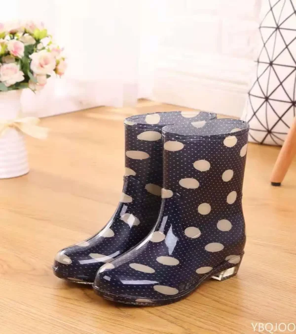 Print Rain Boots Women Waterproof Work Shoes for Girls Non Slip Anti Skip PVC Water Shoes Rainboots Mid-Calf Botas 2