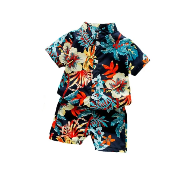 1-6 Year Baby Boys Floral Printed Clothes Set Summer Girl Short Sleeve Children's Shirt Top+Pants 2Pcs Kids Holiday Beach Outfit 4