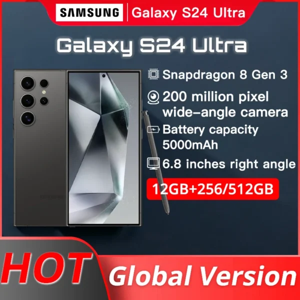 Global Version Samsung Galaxy S24 Ultra 5G Smartphone Snapdragon 8 Gen 3 AMOLED Display 200MP IP68 120Hz 1