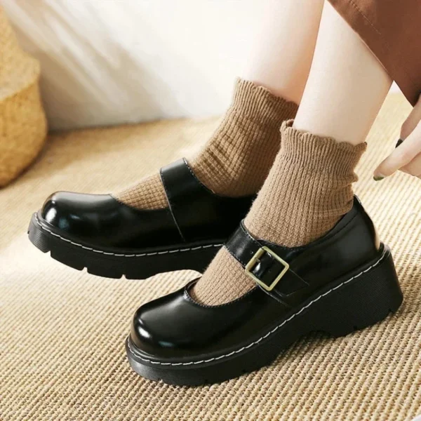 BEYARNE New literary Retro Women's Shoes Thick Bottom Mori Girl Japanese Mary Jane Single Shoes College Style 4