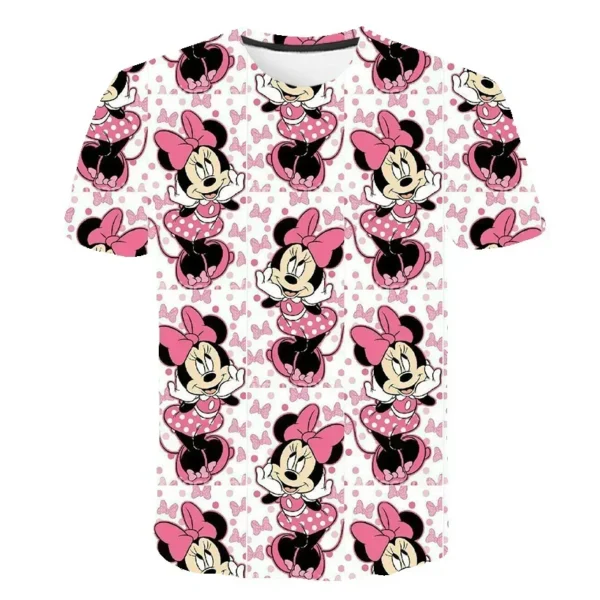 2024 Summer Disney Mickey Minnie Mouse Cartoon 3d Print Short Sleeves T Shirts Girls Casual Tops Fashion Tees Clothes 3