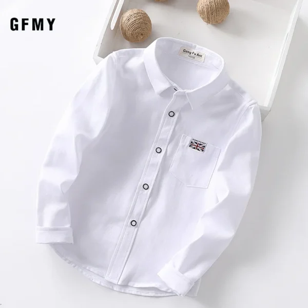 Boys Girls White Shirts for Students Uniform Long Sleeve Cotton Blouse Teenagers School Clothes Formal Wear 4 6 8 10 12 Years 3