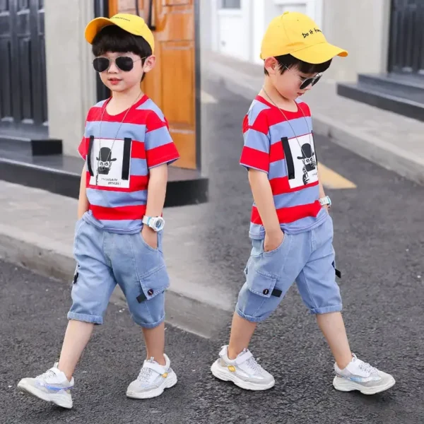 Summer Boys Clothing 2023 Kids Clothes Stripe Cotton T-shirt+Jeans Pant Boy Sets Infant Newborn Clothing 3 4 5 6 7 8 10 12 Years 5