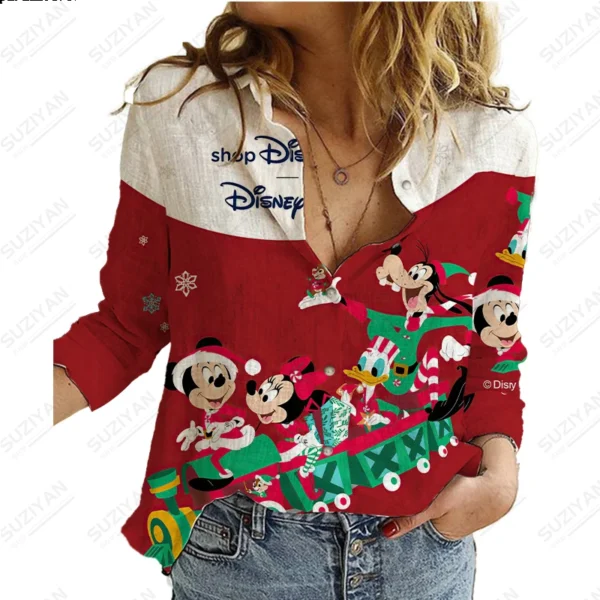 2023 Summer New Women's Long Sleeve Shirt Disney 3D Printed Button Cardigan Temperament Simple Shirt Street Loose Women's Shirt 3