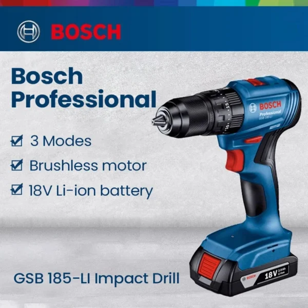 Bosch GSB185-LI 18V Cordless Impact Drill with Brushless Motor Powerful Electric Screwdriver Rechargeable Cordless Power Tool 1