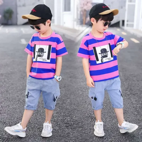 Summer Boys Clothing 2023 Kids Clothes Stripe Cotton T-shirt+Jeans Pant Boy Sets Infant Newborn Clothing 3 4 5 6 7 8 10 12 Years 3