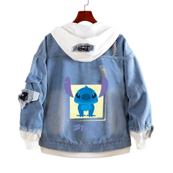 Disney Stitch Denim Hooded Coats Cute Cartoon Sweatshirts Kids Kawaii Anime Print Design Jacket Casual Streetwear Coat For Men 5