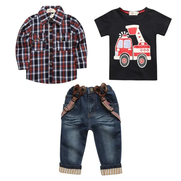 2024 Summer Boys Outfits Set 3Pcs Kids Random Cool Clothes Toddler T-Shirt + Jeans + Scarf Fashion Suits Children's Clothing Set 3