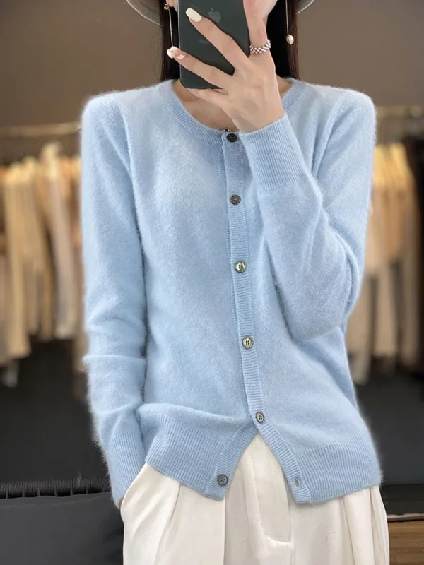 Aliselect Women Cardigan Super Warm Pure Mink Cashmere Sweaters O-neck Loose Female Clothes Ladies' Solid Color Knitwear Tops 6