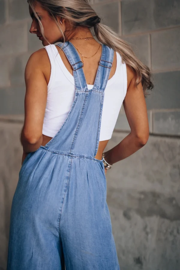 Summer Overalls For Women Blue Denim One-Piece Jumpsuits Loose Wide-Leg  With Pocket High-Waist Jumpsuits 5