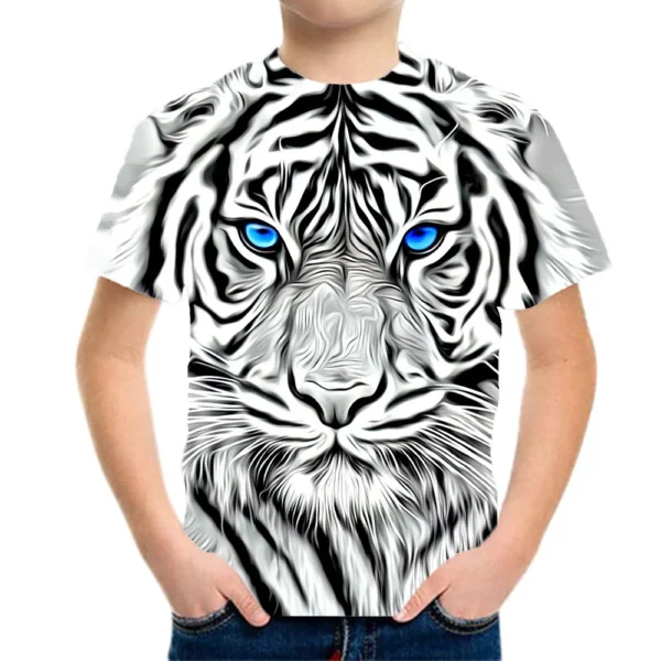 Boy Clothes 8 To 10 Years 3d Tiger Printed Tshirt Short Sleeve Summer Wholesale Children Tops 2023 Kids T-Shirts For Girls Tees 1