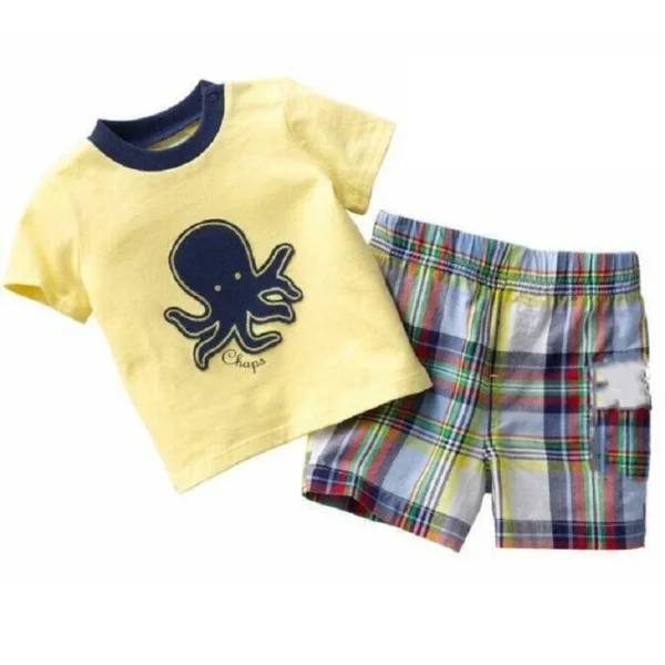 Yellow Dino Boy Clothes Set ROAR Children T-Shirt Plaid Pant Suit Kids Outfit 100% Cotton Tops Panties 2 3 4 5 6 7 Year Clothing 2