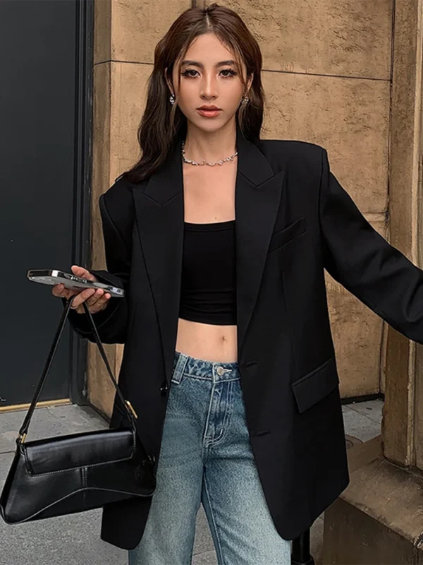 Fashion Women Suit Jacket Casual Coat Office Lady Blazer Wide Shoulder Spring Autumn Clothing Outerwear Outfits New Female Tops 5