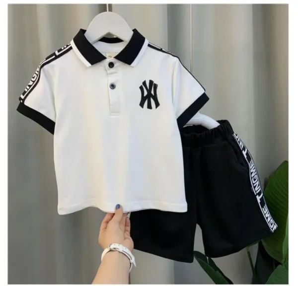 Summer Baby Boy Clothes Set Children Lapel Tshirts and Shorts 2 Pieces Suit Kid Letter Short Sleeve Top Bottom Outfit Tracksuits 2