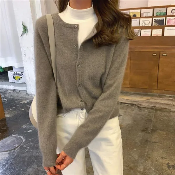 Solid Color Knitted for Women Cardigan Korean Single Breasted Long Sleeve Jumper Woman Round Neck All Match Cardigans Outwear 3