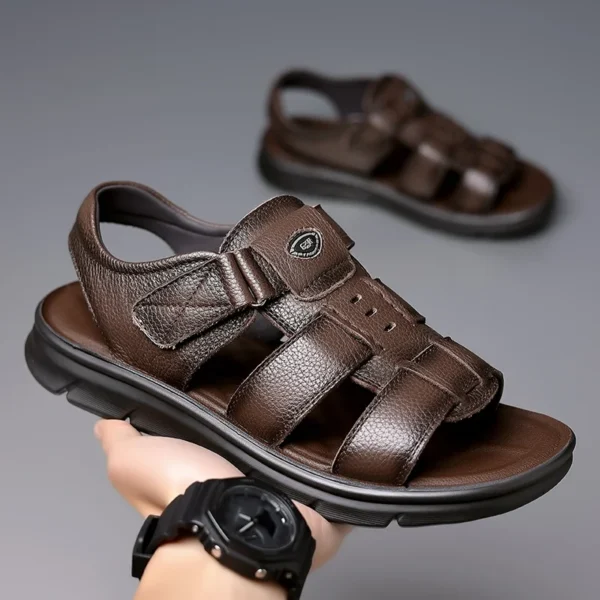 Brand Men's Fashionable Top Layer Cowhide Roman Beach Sandals Summer Breathable Soft Sole Non Slip Outdoor Quick Drying Sandals 2