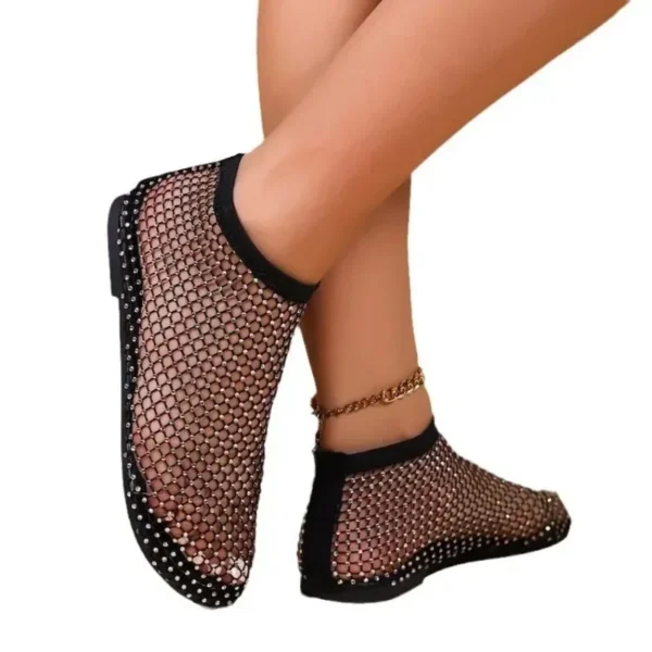 Fashion Women's Flat Sandals  Rhinestone Fishing Net Sandals Flat Bottom Footware Roman Flat Party Shoes Zapatillas Mujer 2024 5