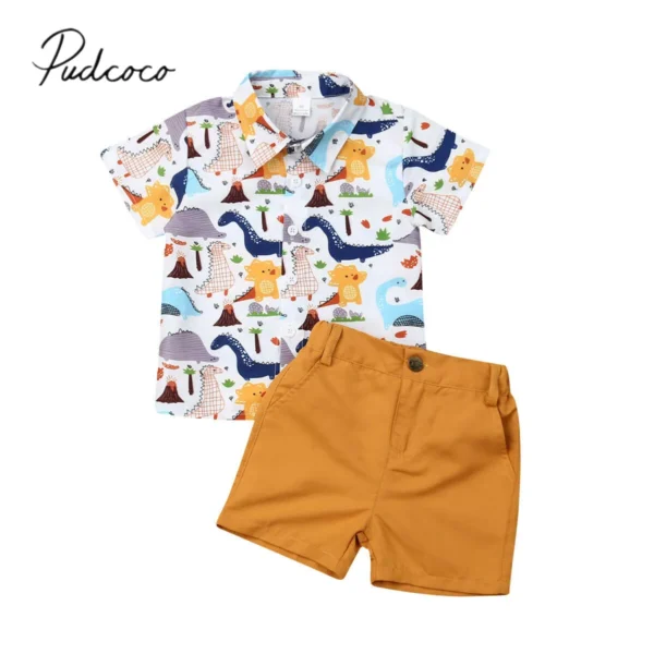 2024 Baby Summer Clothing Toddler Kids Baby Boys Tops T-shirt Colorful Dinosaur Shorts Bottoms 2Pcs Outfits Clothes 1-6T 1