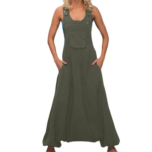 Women Summer Loose Thin Jumpsuits Harem Pants Wide Leg Pants Sleeveless Pockets Bib Jumpsuit Siamese Trousers Large Size S-5XL 3