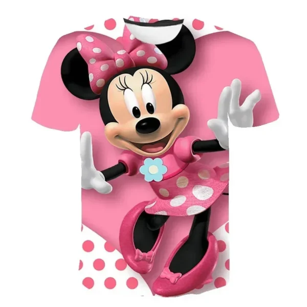 2024 Summer Disney Mickey Minnie Mouse Cartoon 3d Print Short Sleeves T Shirts Girls Casual Tops Fashion Tees Clothes 1