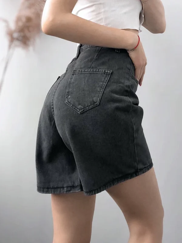 FTLZZ New Summer Women High Waist Button Wigh Leg Jeans Shorts Casual Female Loose Fit Blue Denim Shorts 5