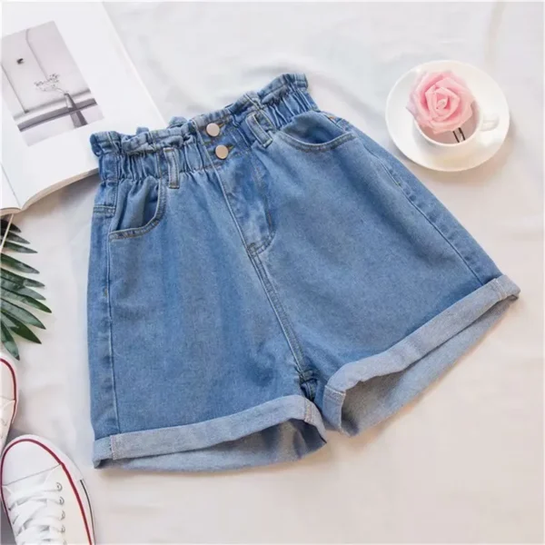 2021 Summer High Waist Denim Shorts Women Casual Loose Ladies Fashion Roll Up Hem Elastic Waist Jeans Female Plus Size S-5XL 4