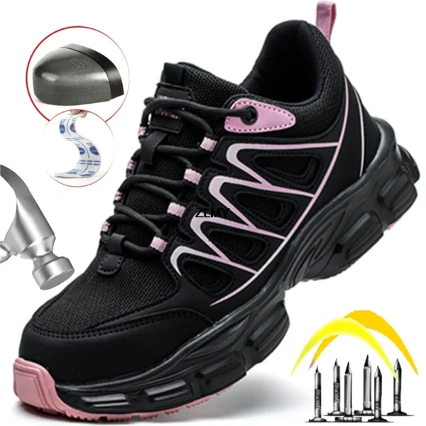 ZLMY New Women Safety Shoes Steel Toe Sneakers Puncture Proof Work Shoes Breathable Women Work Safety Boots Platform Anti-smash 1