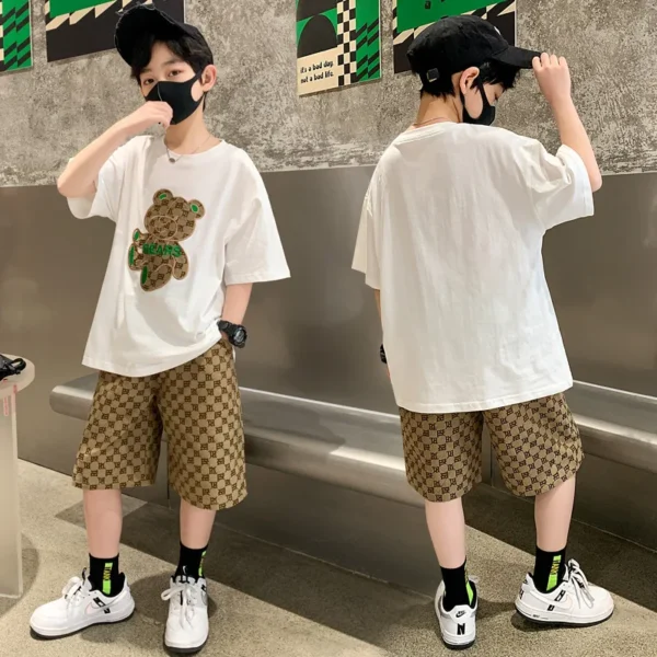 Boys Summer Sportswear Suit Kids Short Sleeve T-shirt+Shorts 2pc Casual Boy Tracksuit Children Clothing Outfit 6 8 9 10 12 Years 4