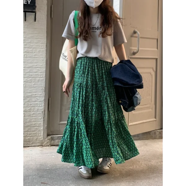 2023 Spring and Summer New Elastic High Waist Crimp Large Swing Dress Slimming skirt A- line 4